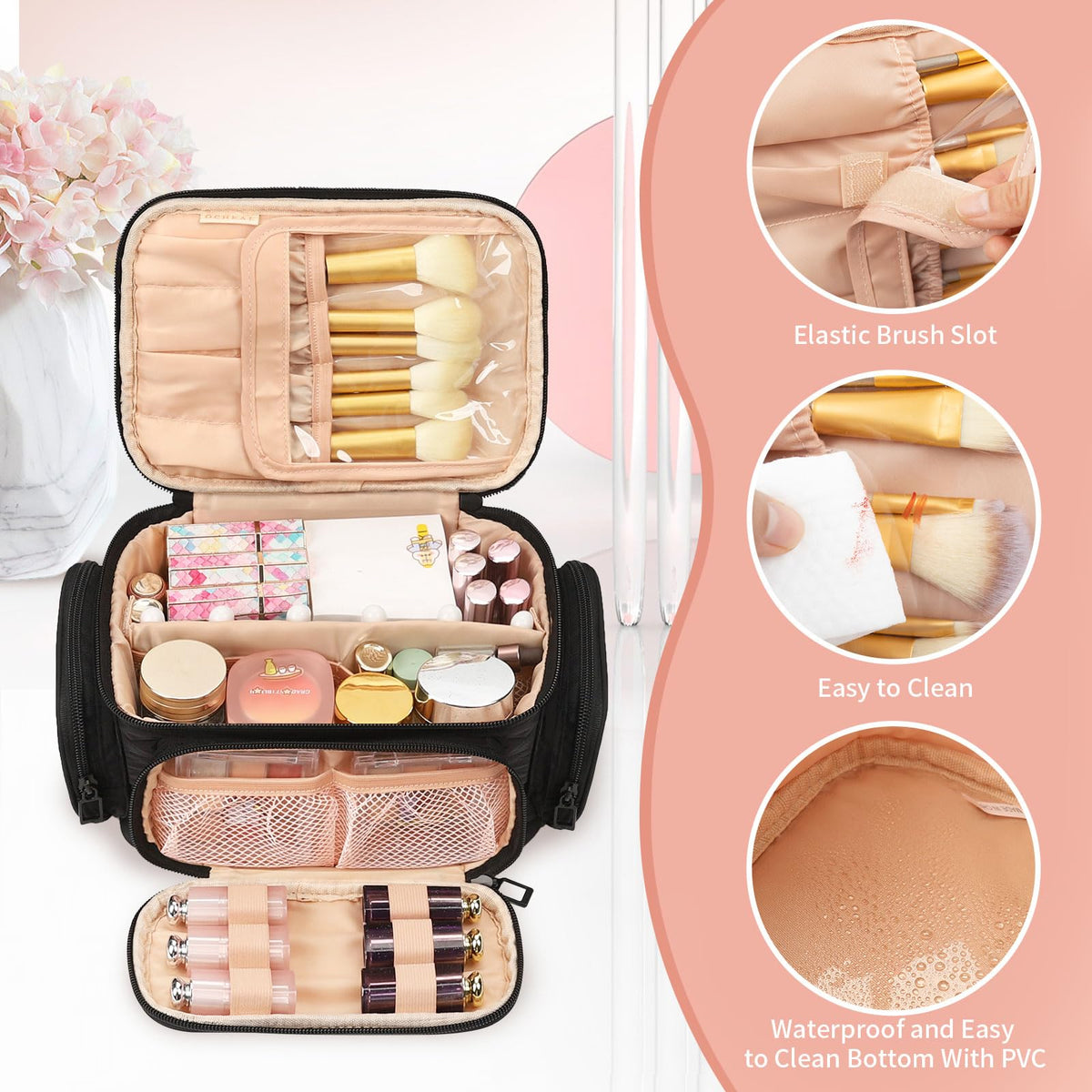 OCHEAL Makeup Bag side view showcasing durable construction
