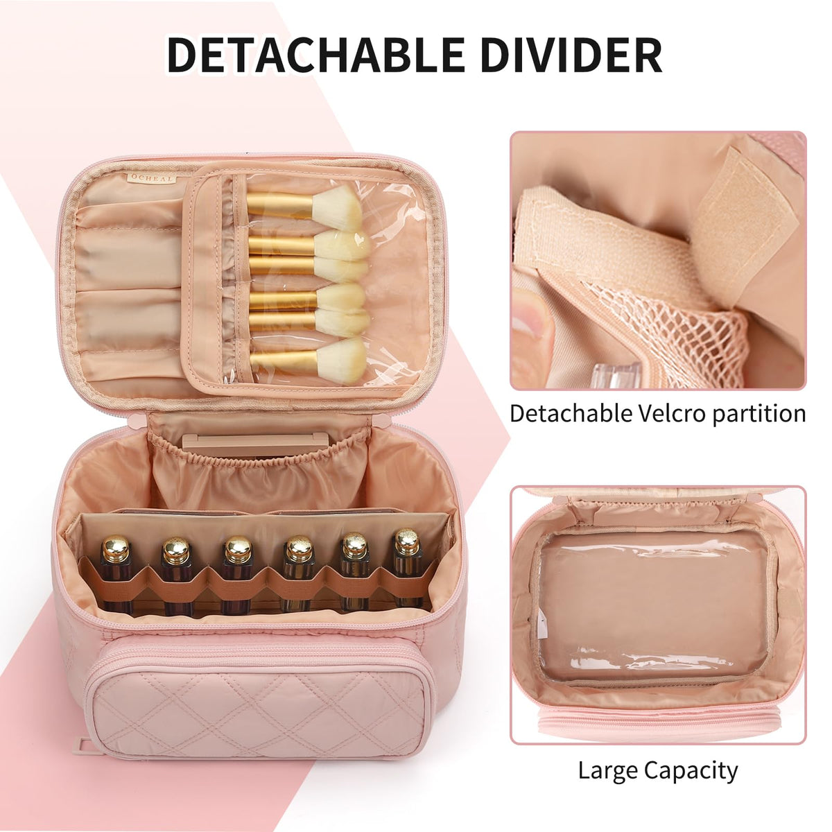 OCHEAL Makeup Bag side view showcasing storage compartments