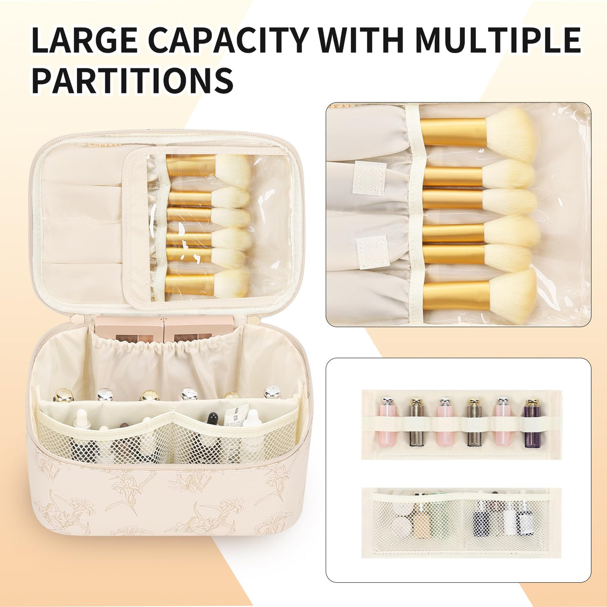 OCHEAL Makeup Bag side view with smooth zippers