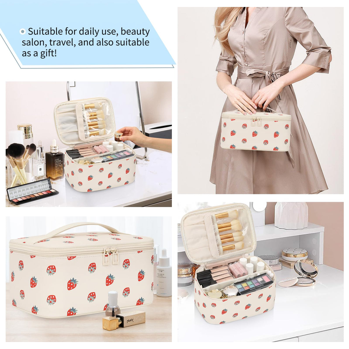 OCHEAL Makeup Bag side view with smooth zippers