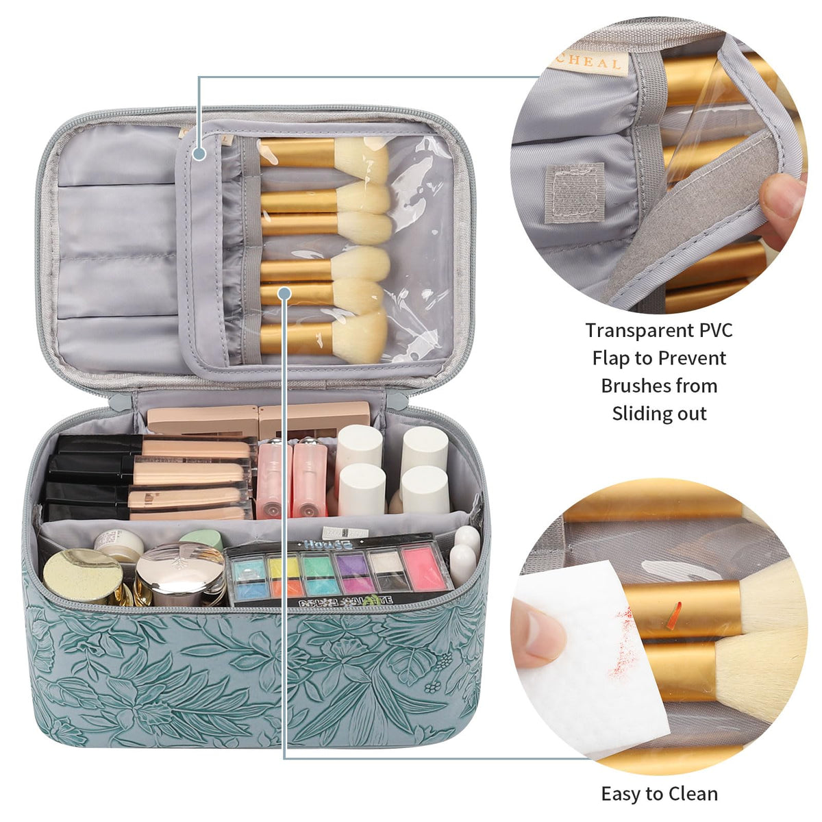 OCHEAL Makeup Bag side view with smooth zippers