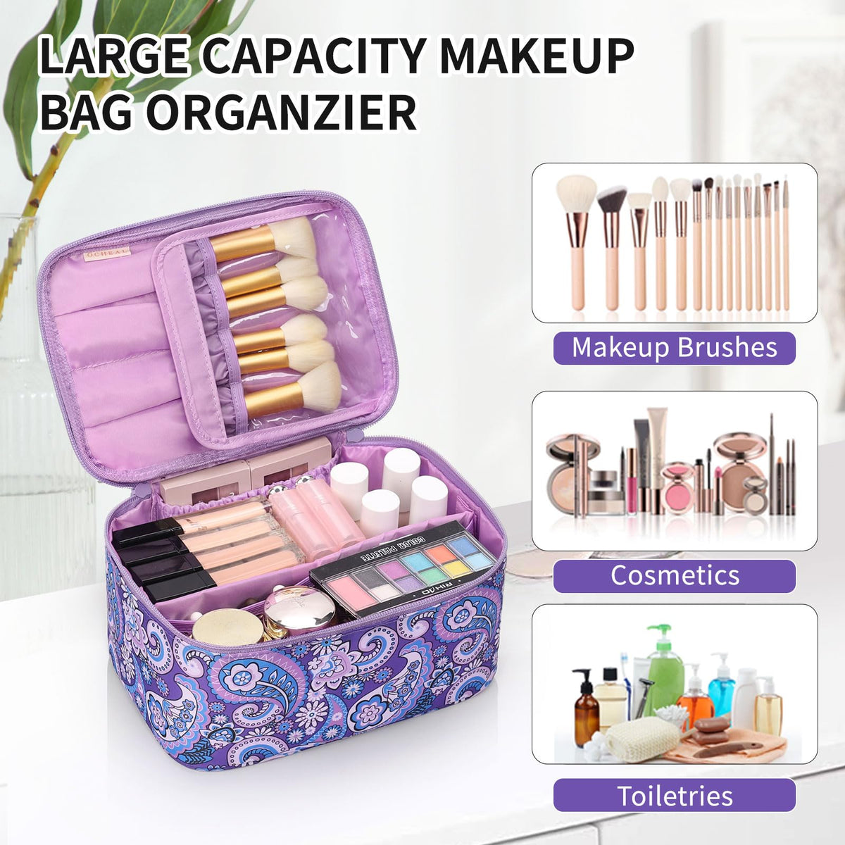 OCHEAL Makeup Bag with cosmetics inside