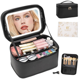OCHEAL Makeup Bag with LED mirror front view, black