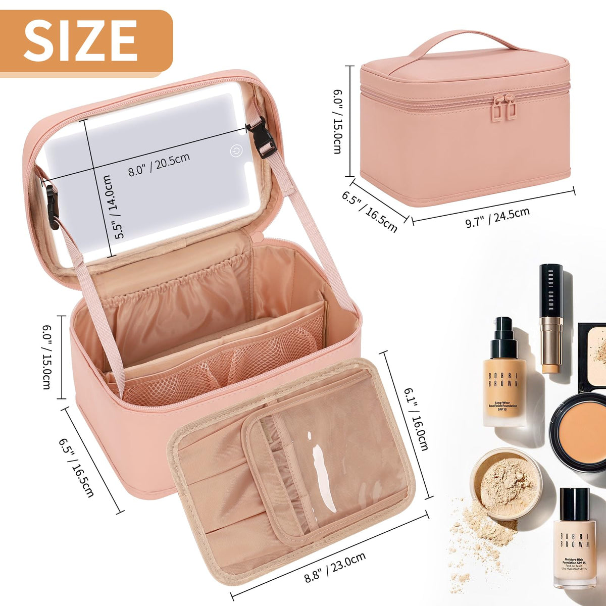 OCHEAL Makeup Bag with LED mirror in use for makeup application
