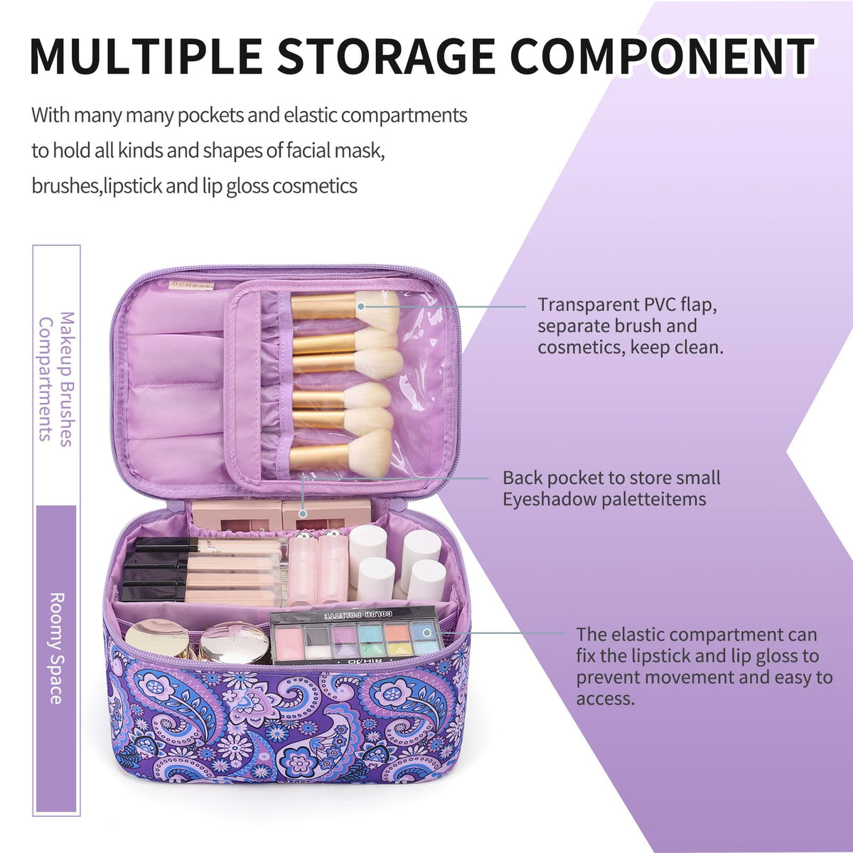OCHEAL Makeup Bag with separate brushes compartment