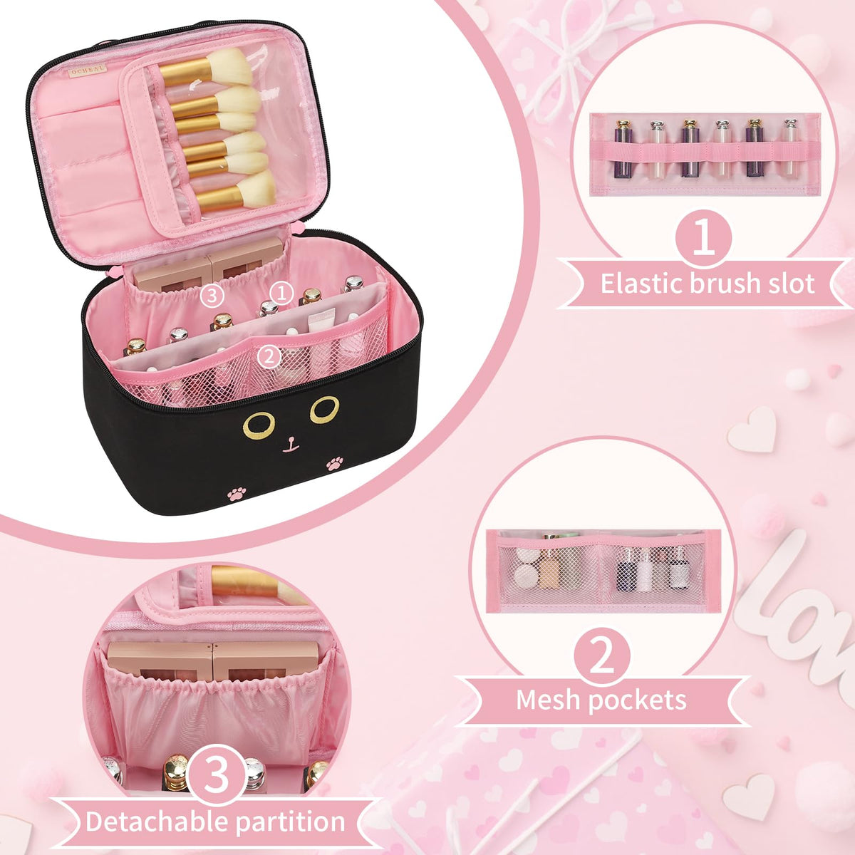 OCHEAL Makeup Bag with smooth two-way zippers