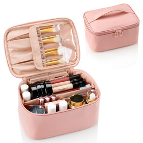 OCHEAL Pink Makeup Bag front view with separate brush compartment