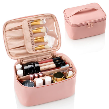 OCHEAL Pink Makeup Bag front view with separate brush compartment