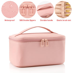 OCHEAL Pink Makeup Bag showing flexible Velcro dividers and compartments