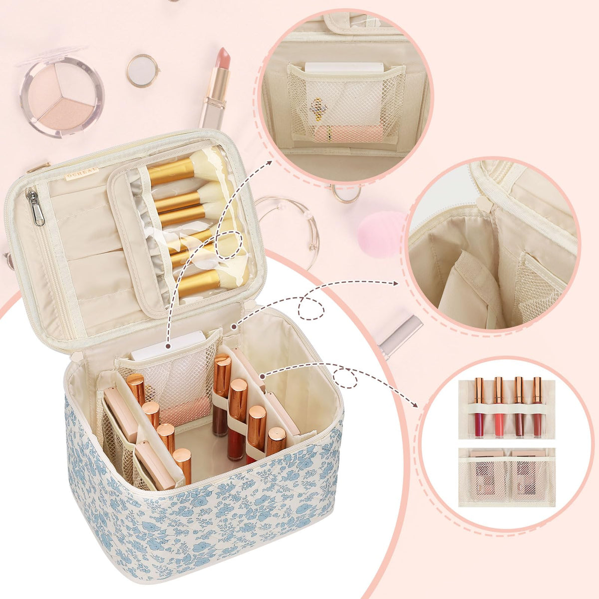 OCHEAL Travel Makeup Bag inside compartments for organization