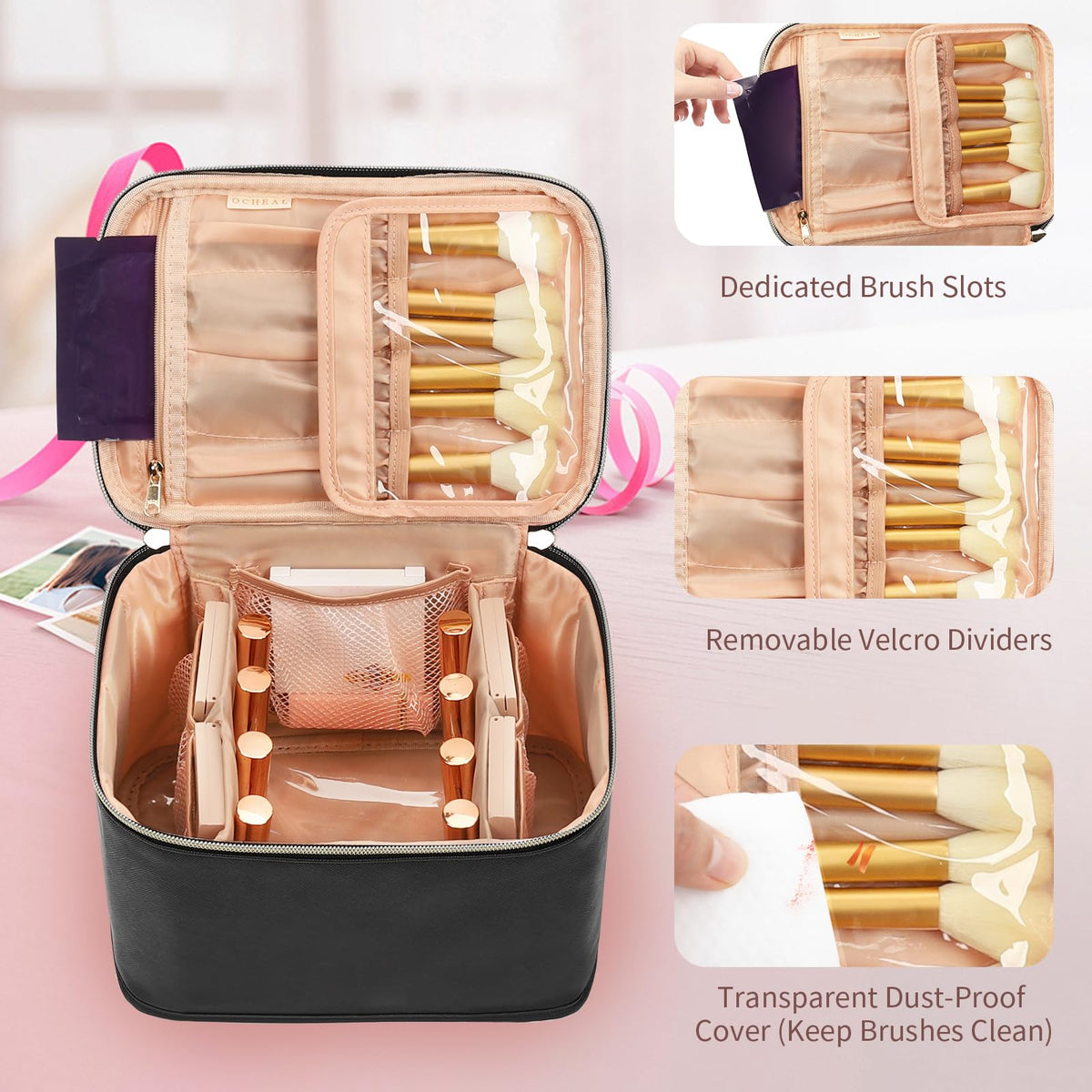 OCHEAL Travel Makeup Bag lifestyle scene with travel items