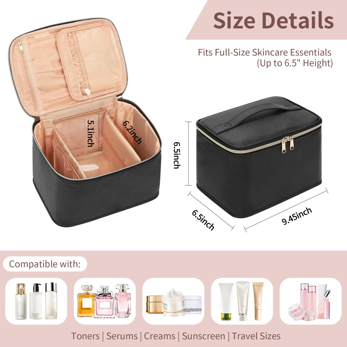OCHEAL Travel Makeup Bag open with cosmetics inside