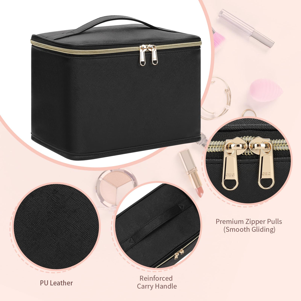 OCHEAL Travel Makeup Bag side view with handle