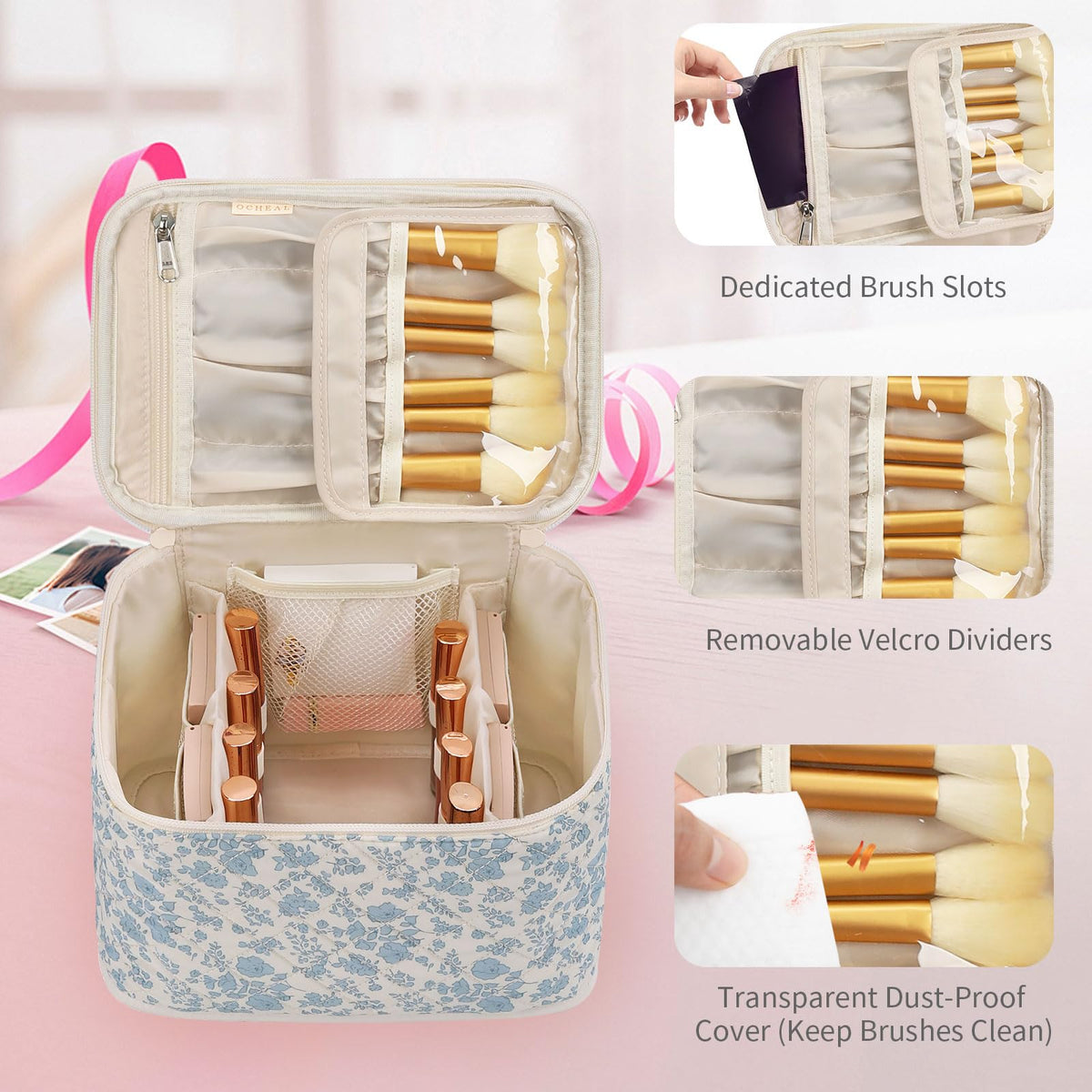 OCHEAL Travel Makeup Bag with smooth two-way zippers
