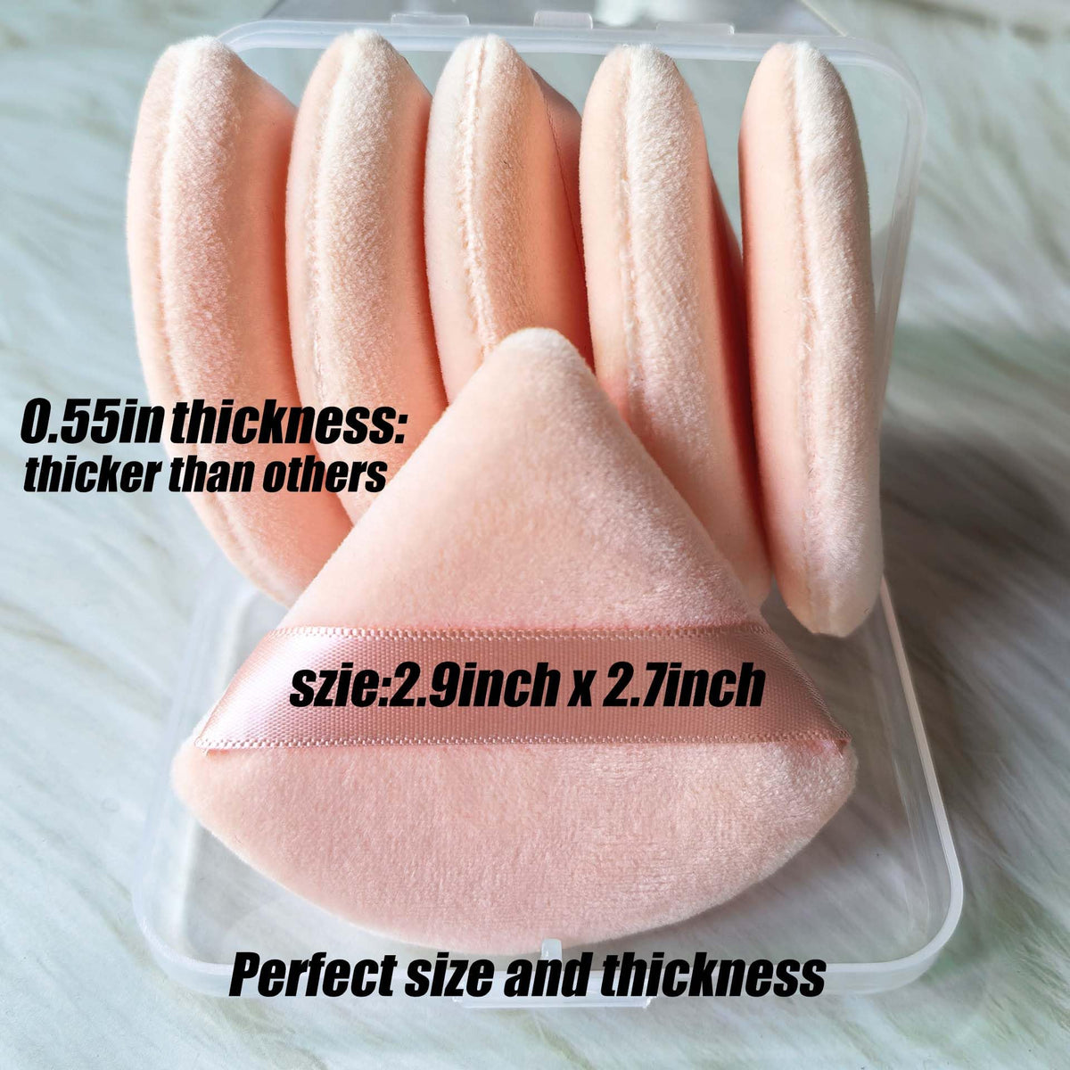 Ocim Triangle Powder Puff in case for easy storage