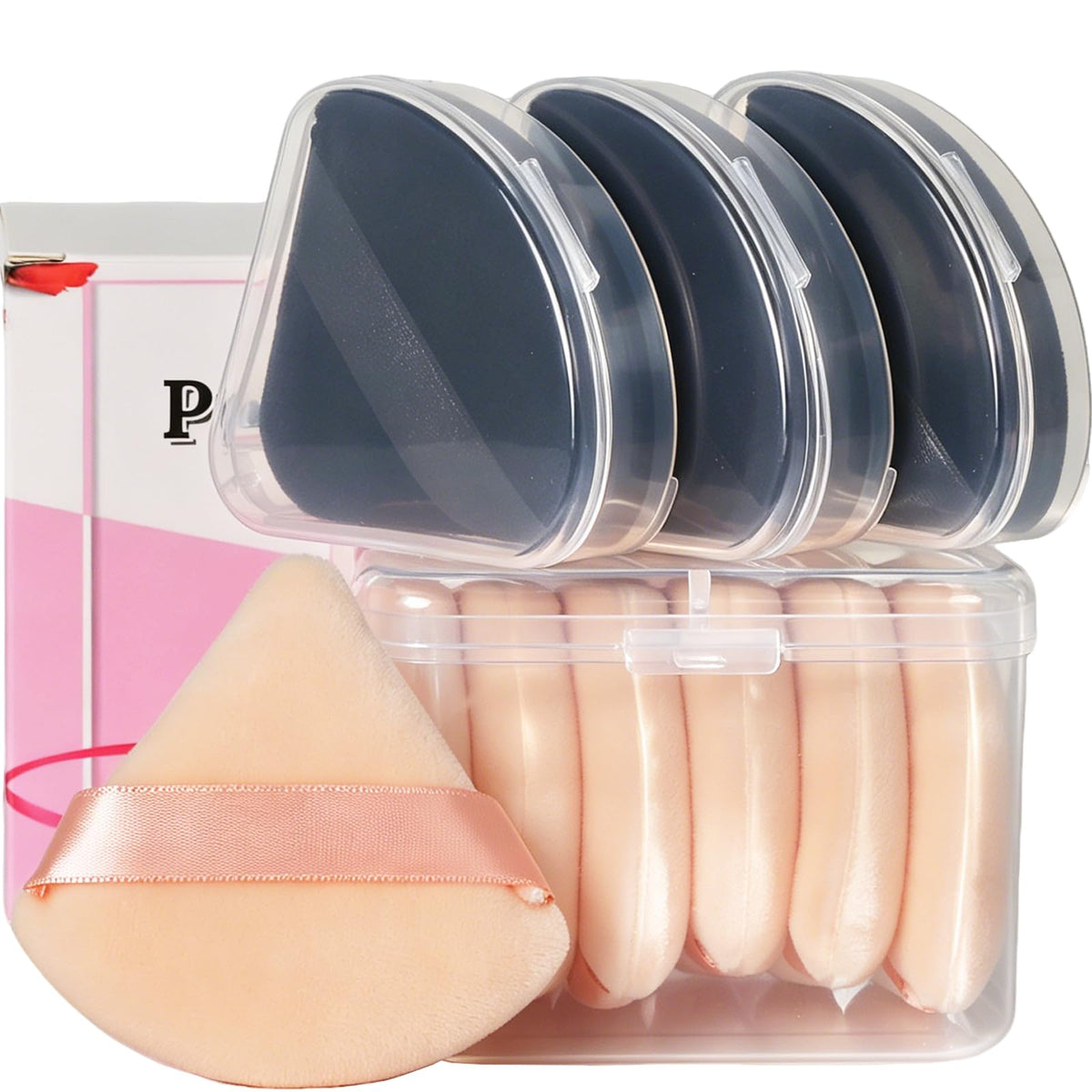 Ocim Triangle Powder Puff Set of 10 in black and nude colours