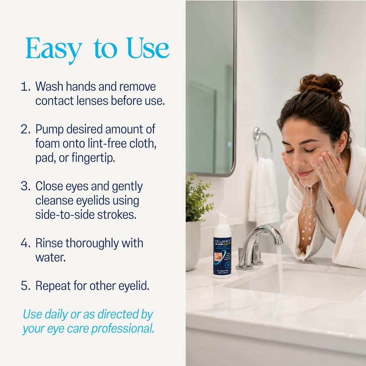 OCuSOFT Eyelid Cleanser in a bathroom setting