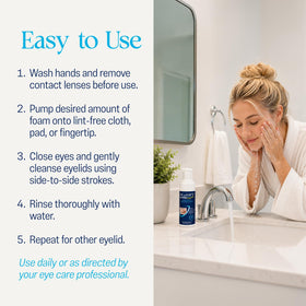 OCuSOFT Lid Scrub used in a bathroom setting