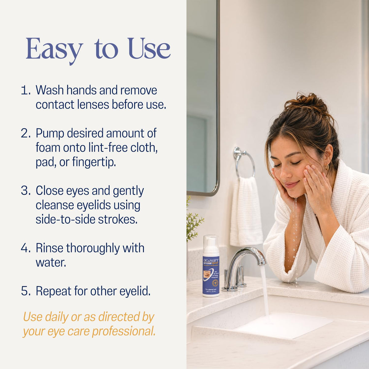 OCuSOFT Oust Demodex Foam Cleanser application on eyelids
