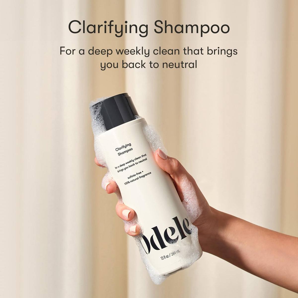 Odele Clarifying Shampoo bottle with oakmoss and cucumber