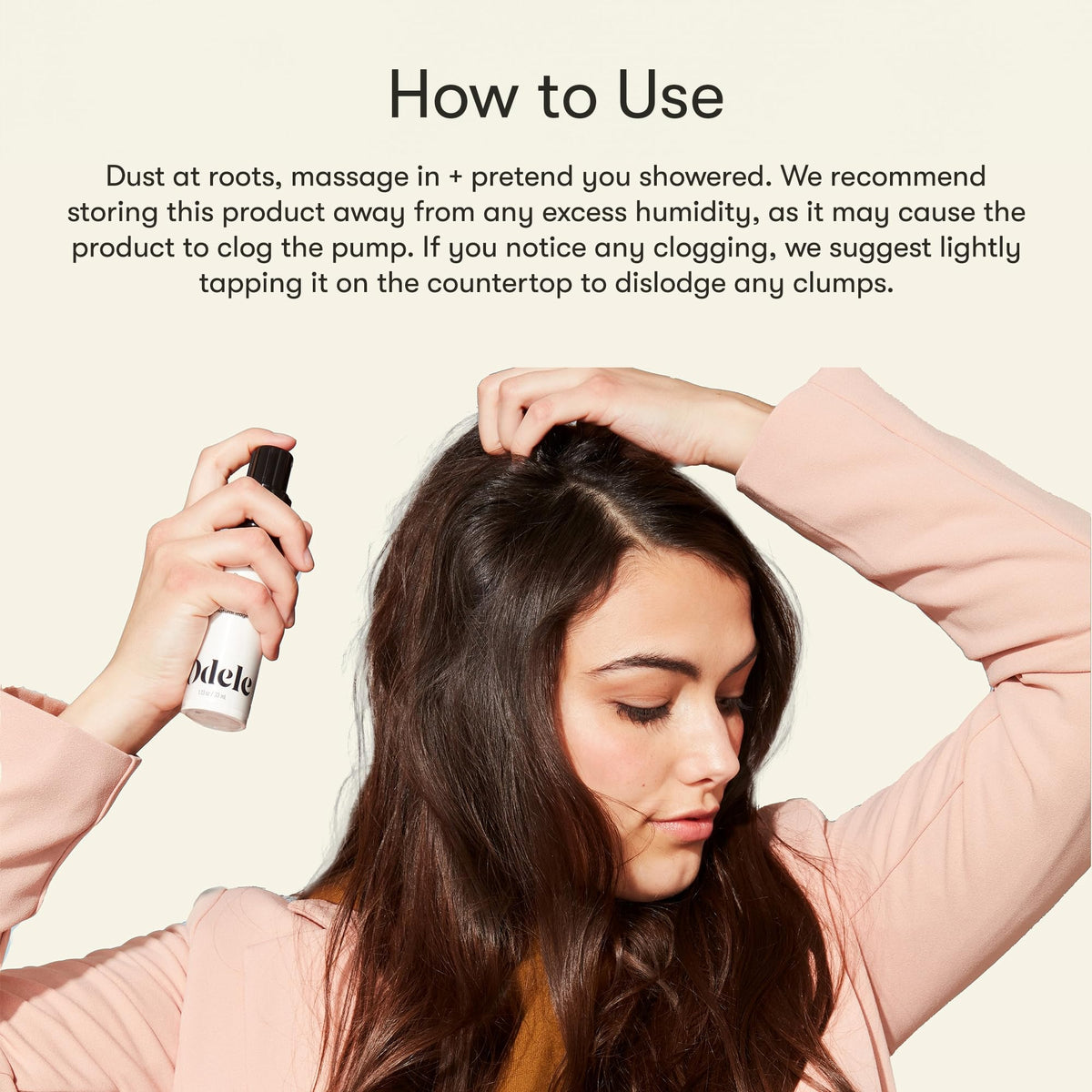 Odele Dry Shampoo Powder 1 oz lifestyle scene in bathroom