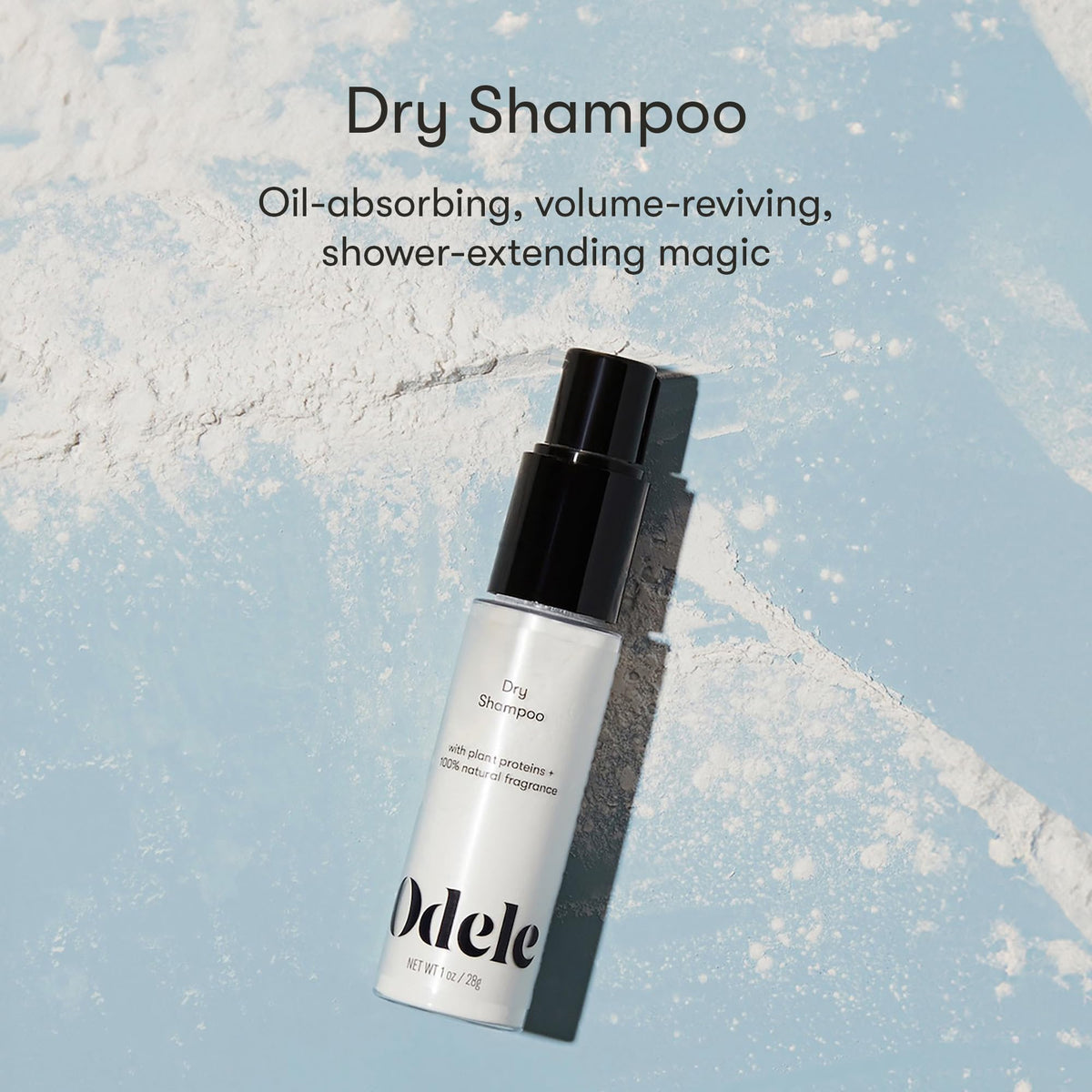 Odele Dry Shampoo Powder 1 oz side view showing texture