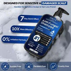 oely Antifungal Shampoo 345g in a bathroom setting
