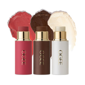 Ogee Face Stick Crystal Collection Trio front view with bronzer, blush, and highlighter