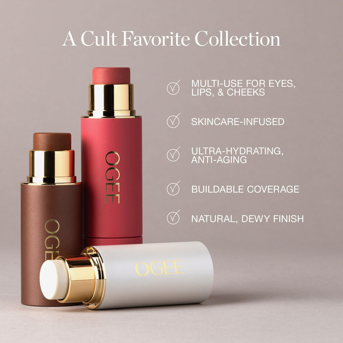 Ogee Face Stick Trio in use on a model's cheekbones