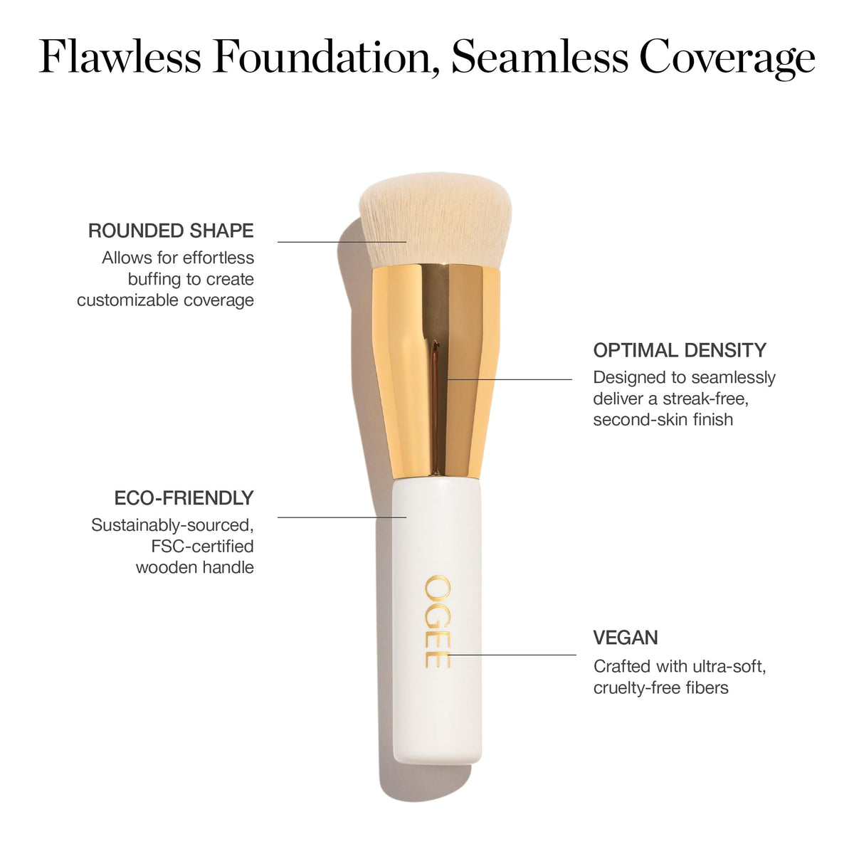 Ogee Professional Quality Makeup Brush side view showcasing wooden handle