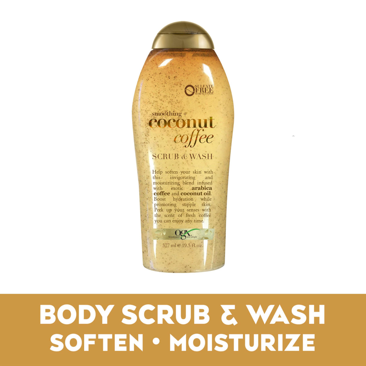 OGX Coconut Coffee Exfoliating Body Scrub side view showing packaging