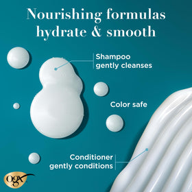OGX Coconut Milk Shampoo and Conditioner set with tropical background