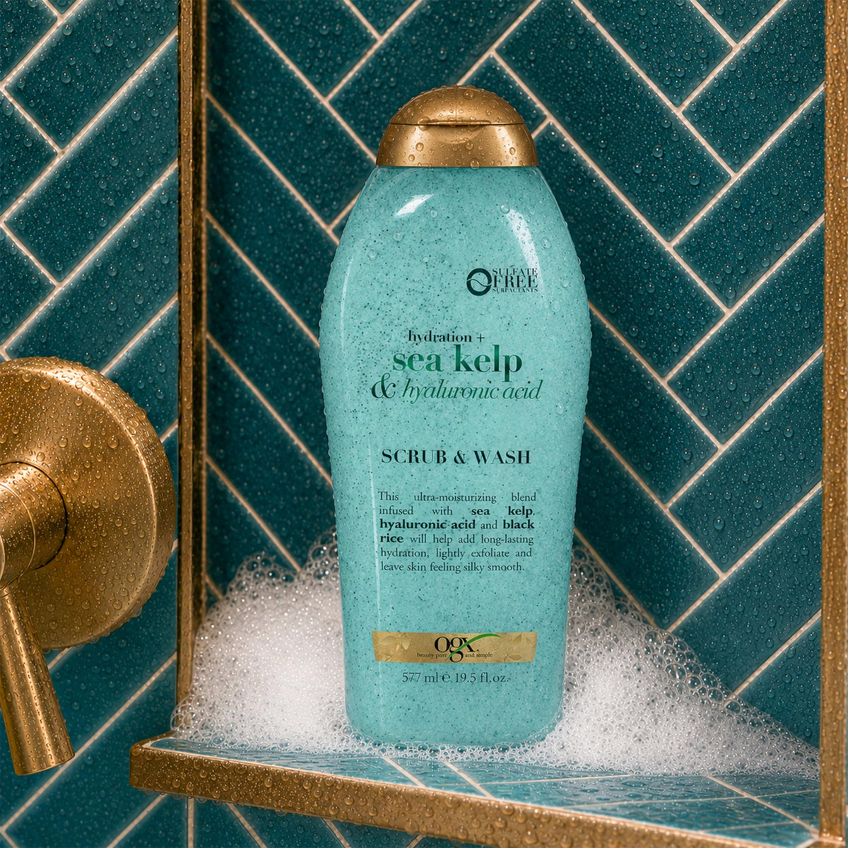 OGX Hydration + Sea Kelp Body Scrub with black rice ingredients