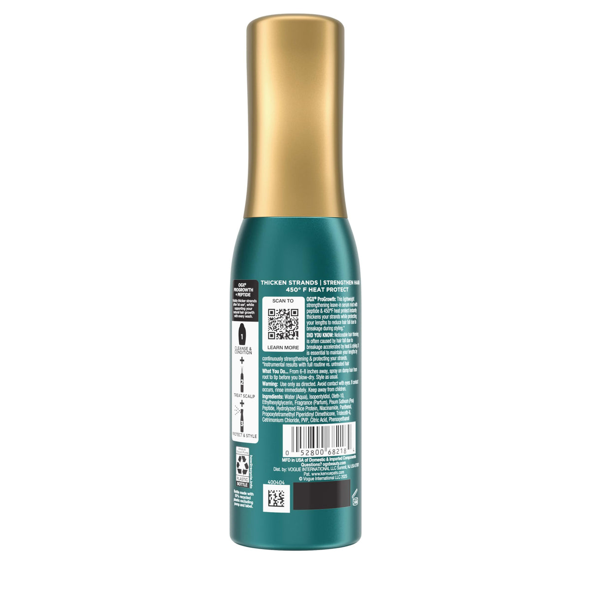 OGX ProGrowth + Peptide Serum Mist being sprayed on hair