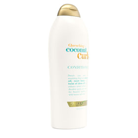OGX Quenching + Coconut Curls Conditioner with curly hair model