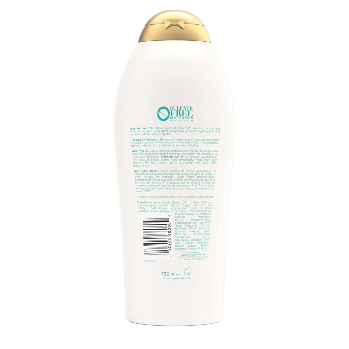 OGX Quenching + Coconut Curls Shampoo packaging details