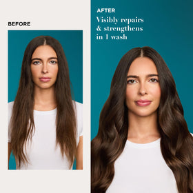 OGX shampoo back label with ingredients and usage instructions