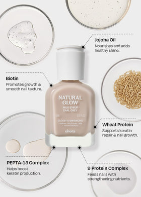 ohora Nail Strengthener Earl Grey 15 mL on a nail care table