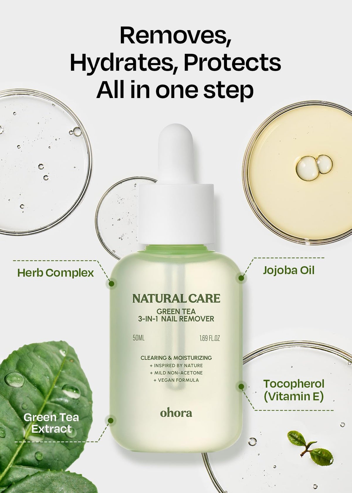 ohora Natural Care Green Tea Nail Remover packaging display