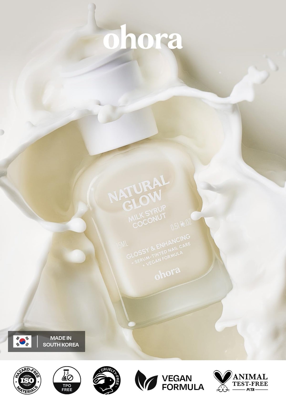 ohora Natural Glow Milk Syrup Nail Strengthener 15 mL Coconut packaging details