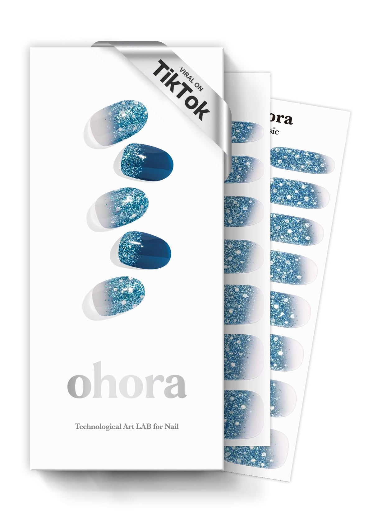 ohora Semi Gel Nail Strips blue glitter front view