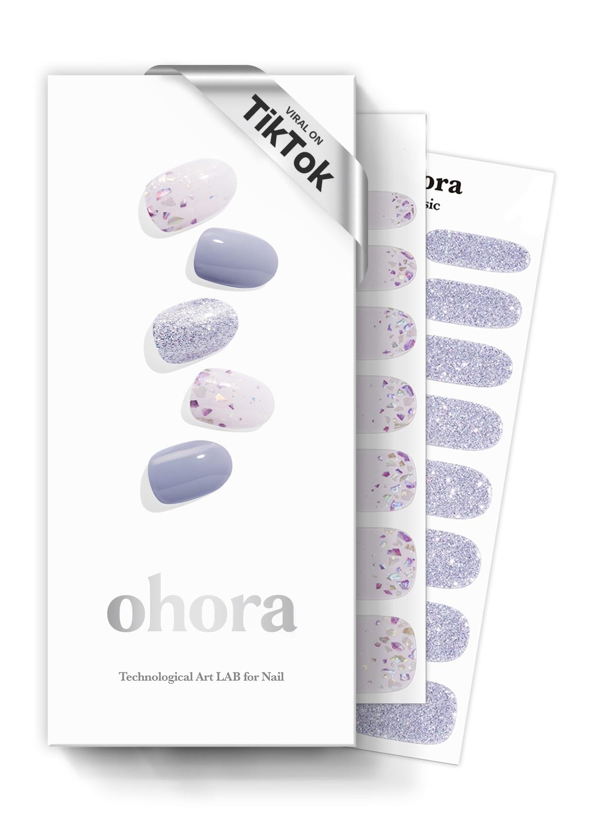 ohora Semi Gel Nail Strips blue glitter front view