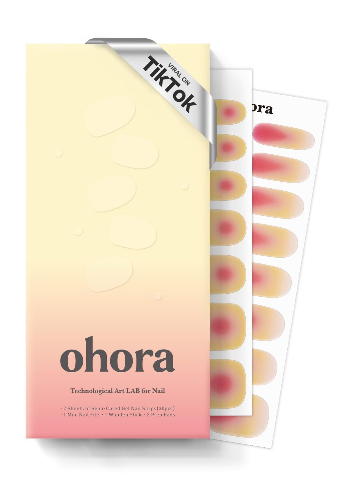 ohora Semi Gel Nail Strips box front view with assorted nail wraps