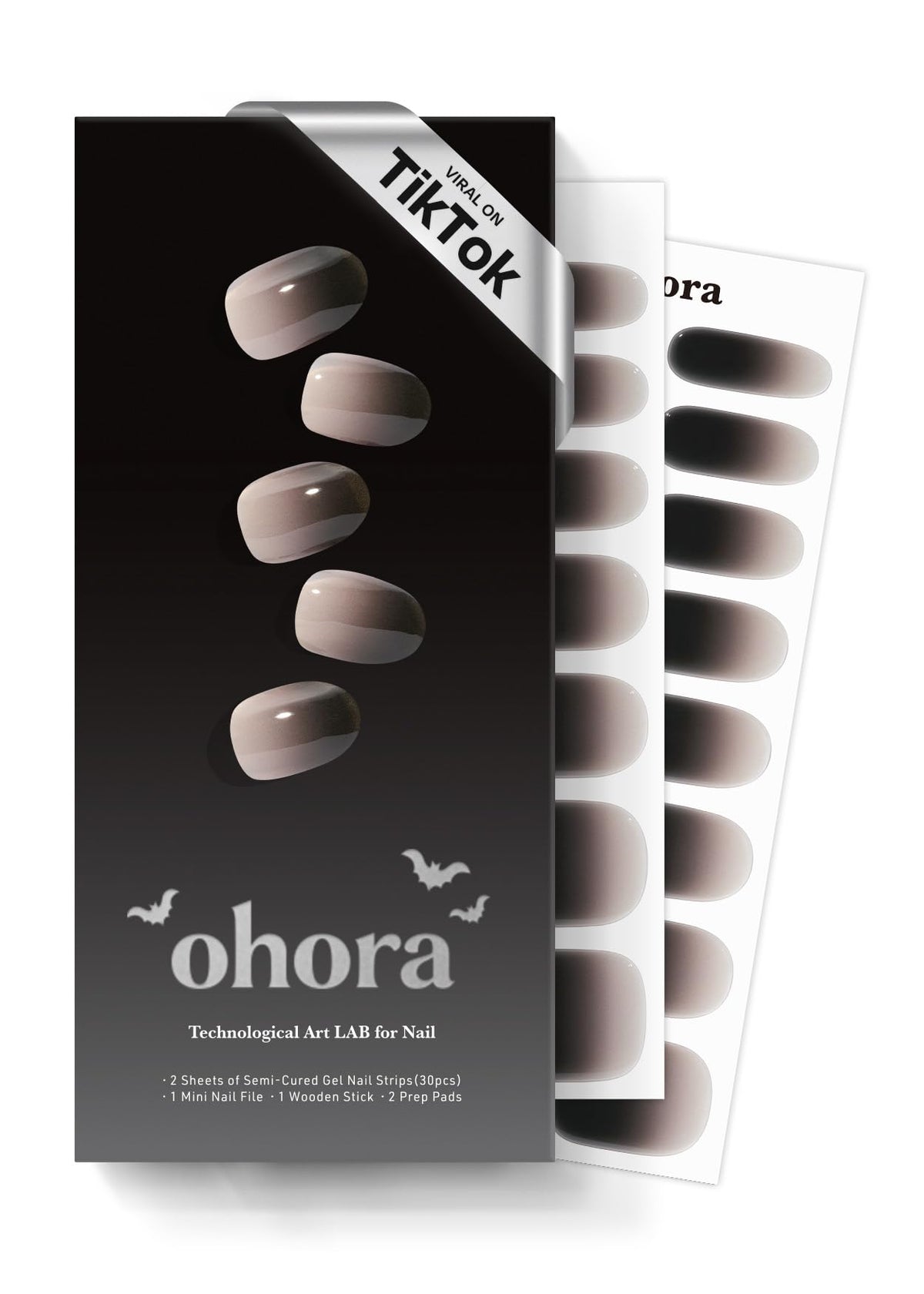 ohora Semi Gel Nail Strips box with nail wraps and accessories