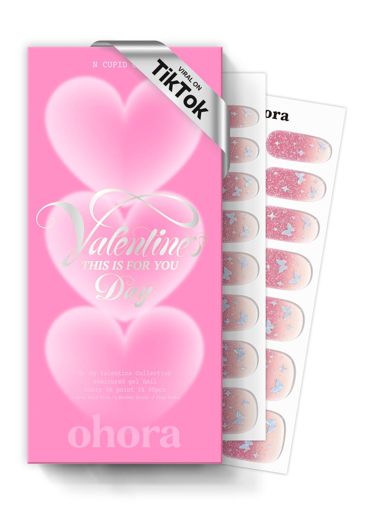 ohora Semi Gel Nail Strips Cupid Glitz front view