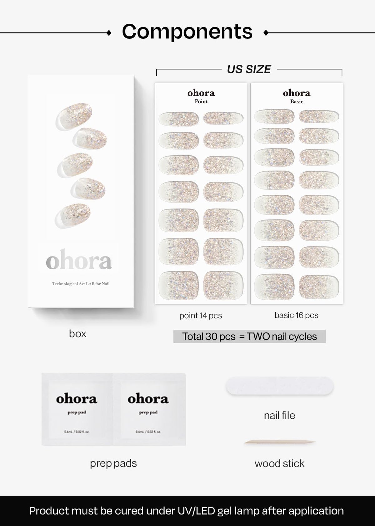 ohora Semi Gel Nail Strips displayed with glitter effect