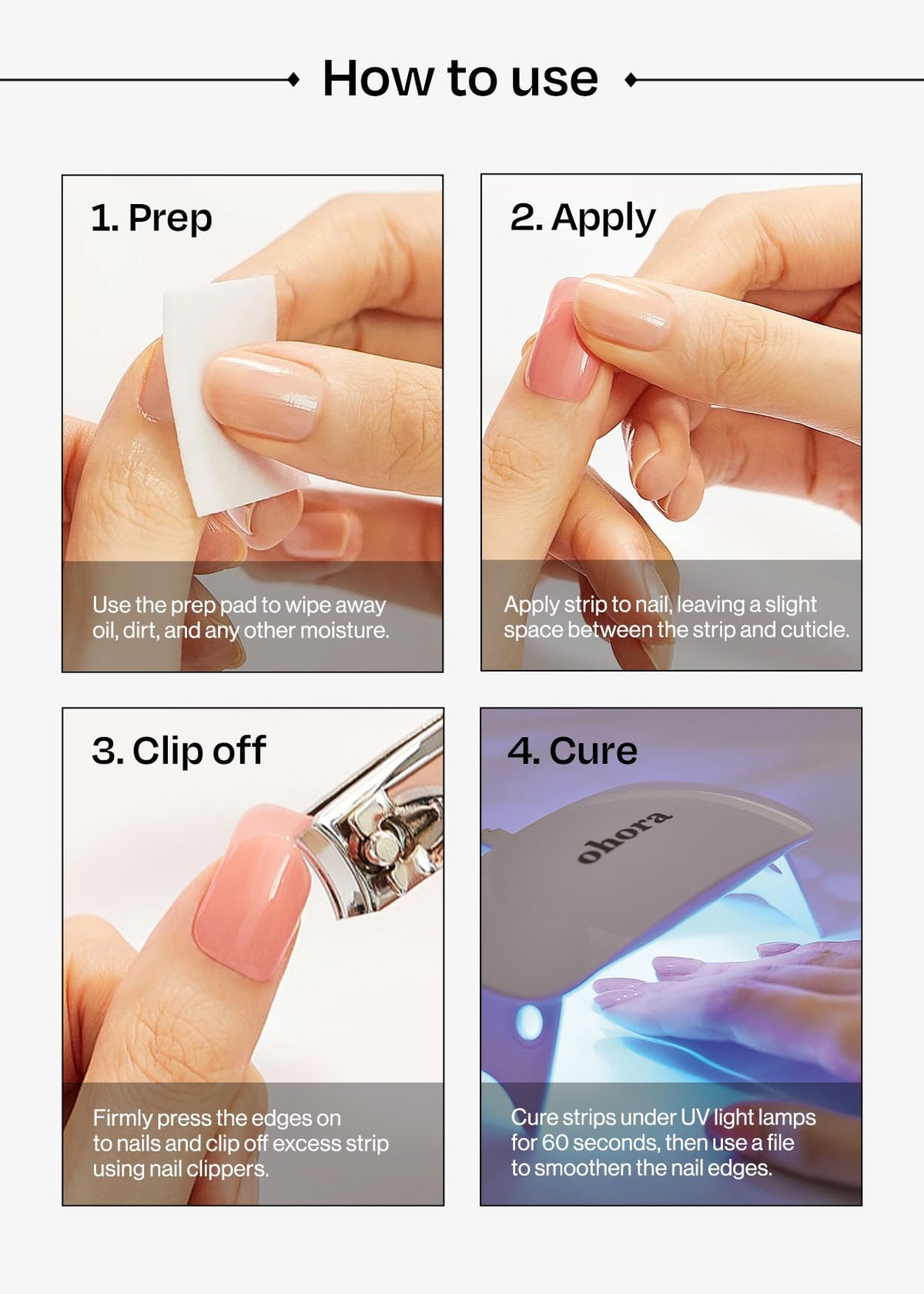 ohora Semi Gel Nail Strips displayed with prep pads