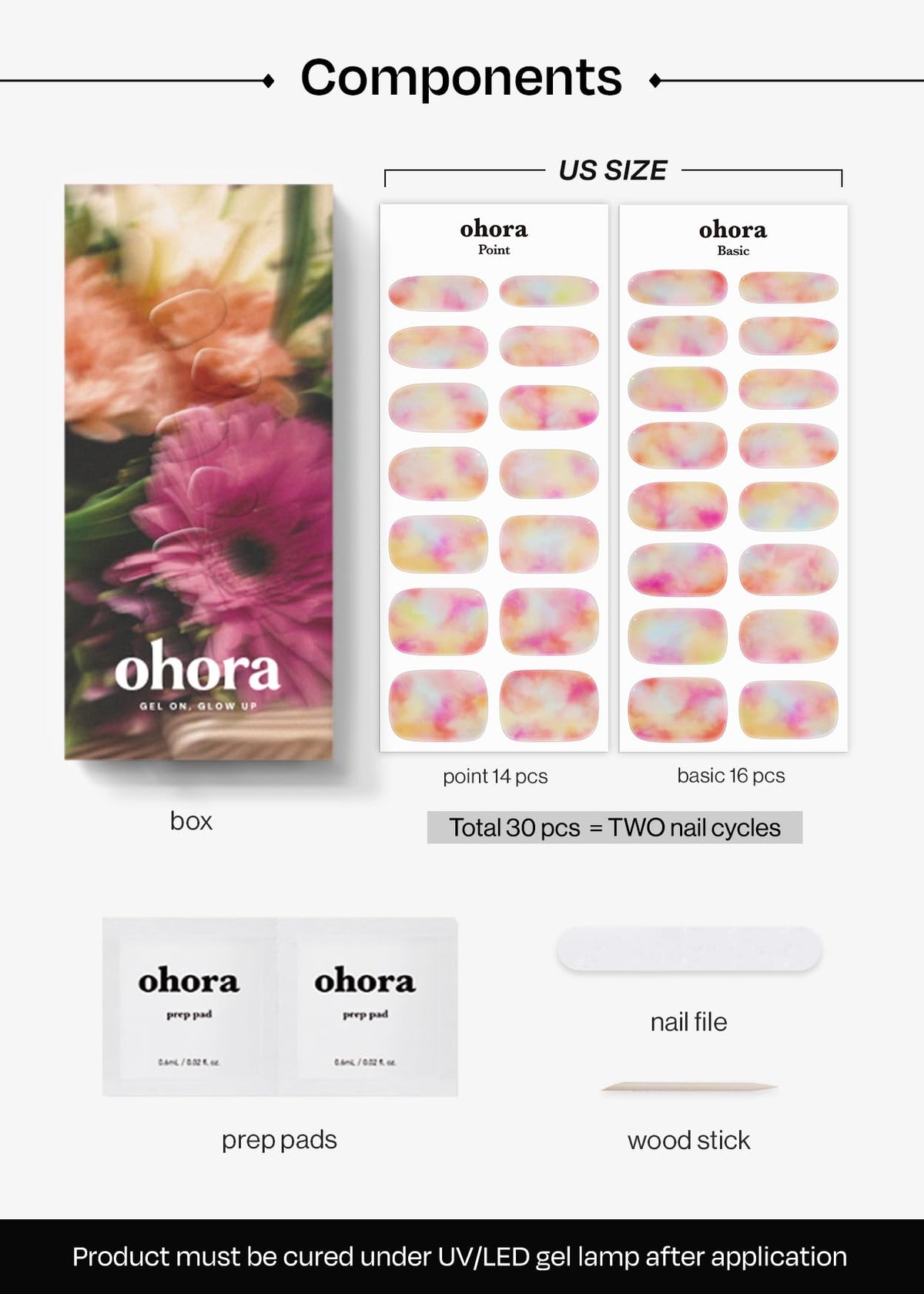 ohora Semi Gel Nail Strips Floral Fantasy on model's nails