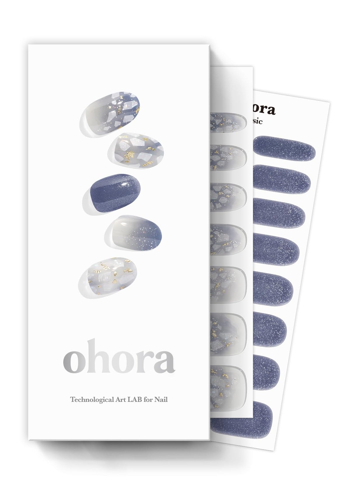 ohora Semi Gel Nail Strips N Gleam Blue front view with packaging