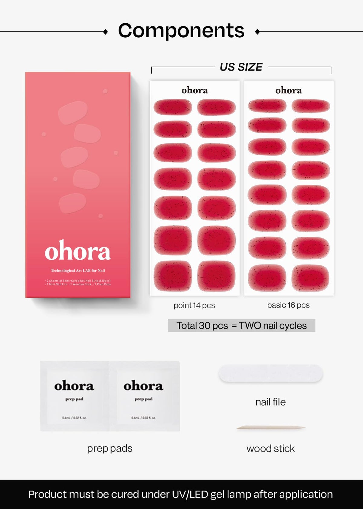 ohora Semi Gel Nail Strips N Jelly Berry with prep pads and nail file